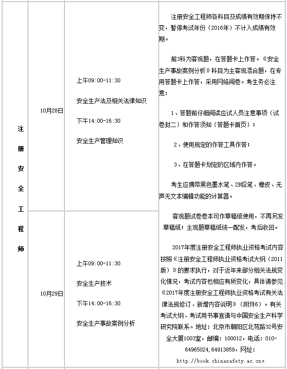 2017年吉林安全工程師考試報名考務通知公布