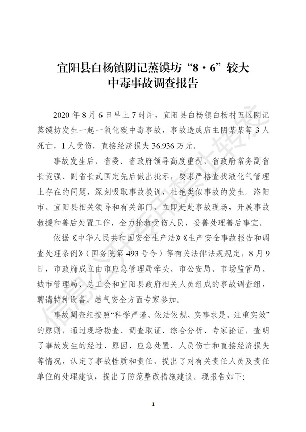 宜陽縣白楊鎮(zhèn)陰記蒸饃坊“8·6”較大中毒事故調(diào)查報(bào)告