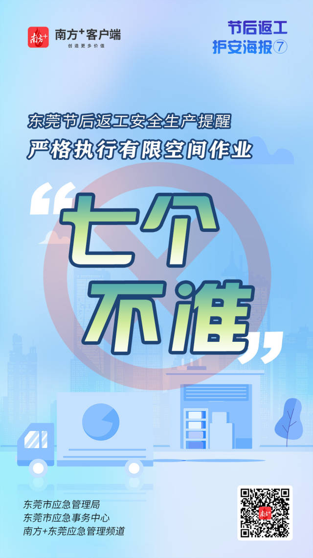 （應(yīng)急）安全生產(chǎn)護(hù)航海報⑦@東莞有限空間企業(yè)，嚴(yán)格執(zhí)行作業(yè)“七個不準(zhǔn)”  南方+ 何建文 制圖