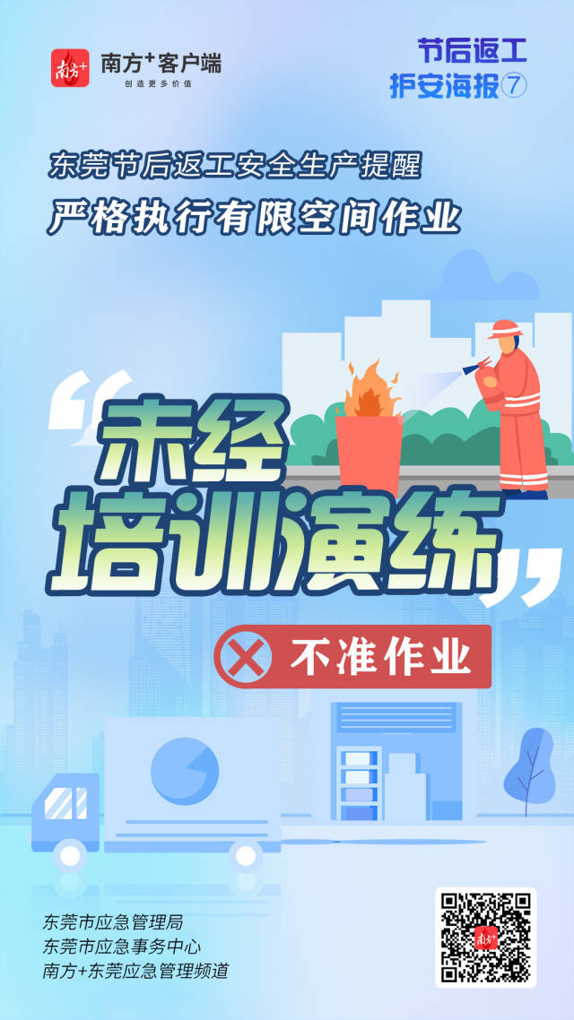 （應(yīng)急）安全生產(chǎn)護(hù)航海報⑦@東莞有限空間企業(yè)，嚴(yán)格執(zhí)行作業(yè)“七個不準(zhǔn)”  南方+ 何建文 制圖