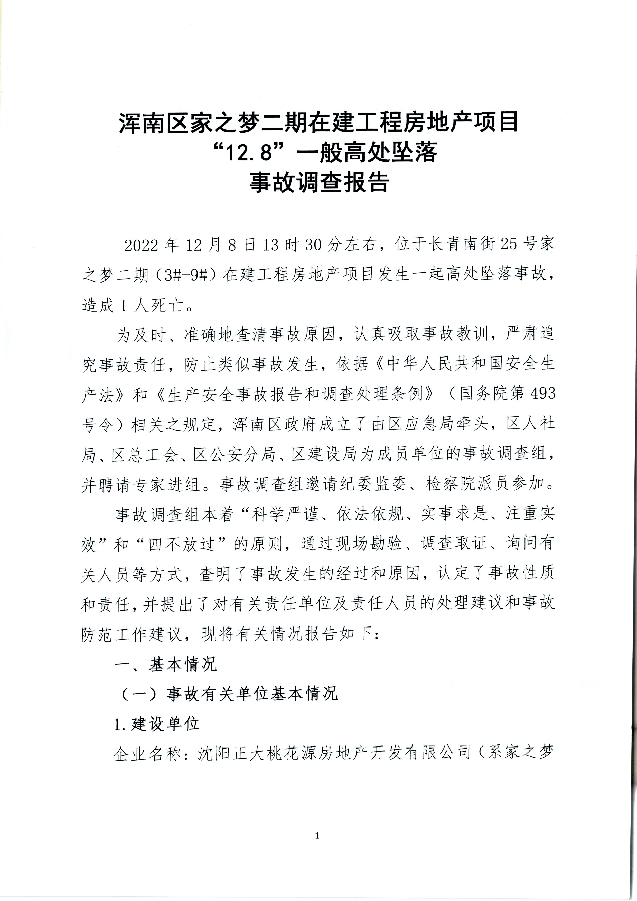 渾南區(qū)家之夢二期在建工程房地產(chǎn)項目“12.8”一般高處墜落事故調(diào)查報告