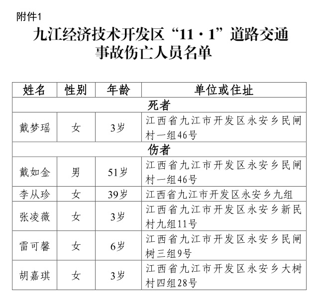九江經濟技術開發(fā)區(qū)“11·1”道路交通事故調查報告