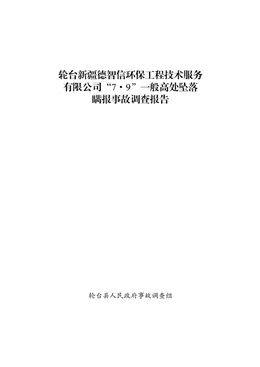 輪臺新疆德智信環(huán)保工程技術服務有限公司“7·9”一般高處墜落瞞報事故調(diào)查報告