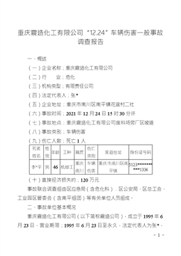 重慶震造化工有限公司“12.24”車輛傷害一般事故調(diào)查報告
