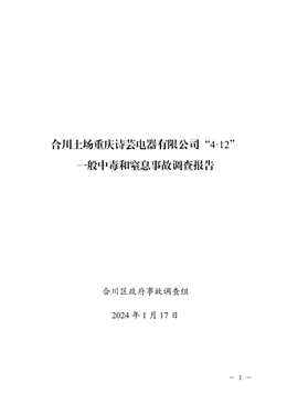 合川土場(chǎng)重慶詩(shī)蕓電器有限公司“4·12”一般中毒和窒息事故調(diào)查報(bào)告