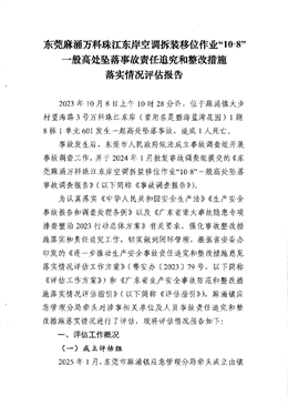 東莞麻涌萬科珠江東岸空調拆裝位移作業(yè)“10·8”一般高處墜落事故責任追究和整改措施落實情況評估報告
