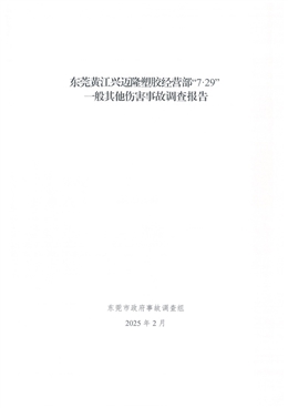 東莞黃江興邁隆塑膠經(jīng)營部“7·29”一般其他傷害事故調(diào)查報告