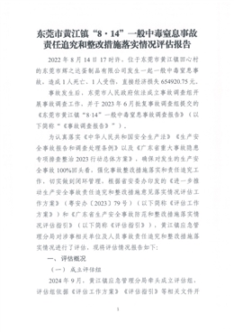 東莞市黃江鎮(zhèn)“8·14”一般中毒窒息事故責(zé)任追究和整改措施落實情況評估報告