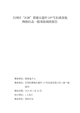 天河區(qū)“2·28”黃埔大道中153號東成花苑物體打擊一般事故調(diào)查報告